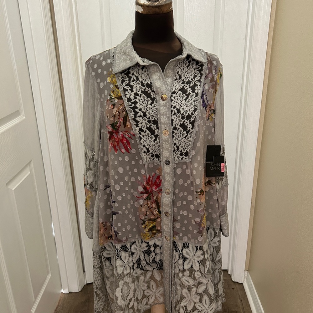 John Mark $139 BOHO Embroidered Peasant Tunic Top - Women's Small - Medium NEW